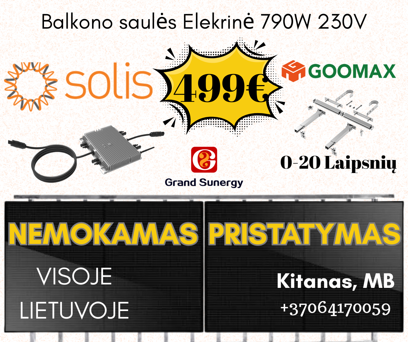 800W (790W) Balkono saulės elektrinė (į rozetę). Nmeokamas pristatymas